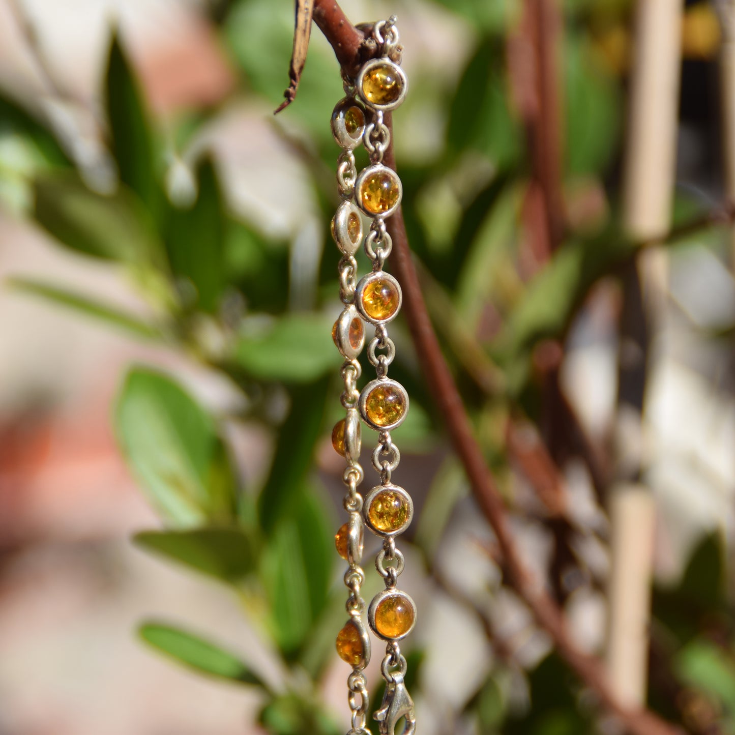 Delicate adjustable bracelet with natural cognac-colored amber and 925 Sterling Silver, MJ Baltica, BB097