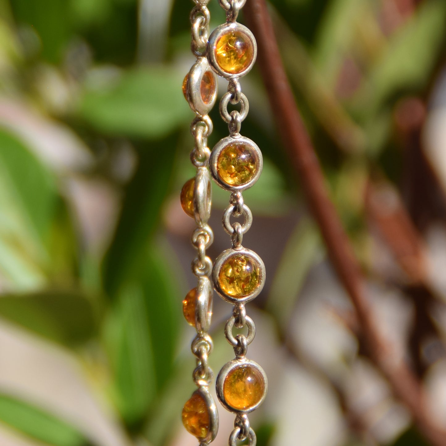 Delicate adjustable bracelet with natural cognac-colored amber and 925 Sterling Silver, MJ Baltica, BB097