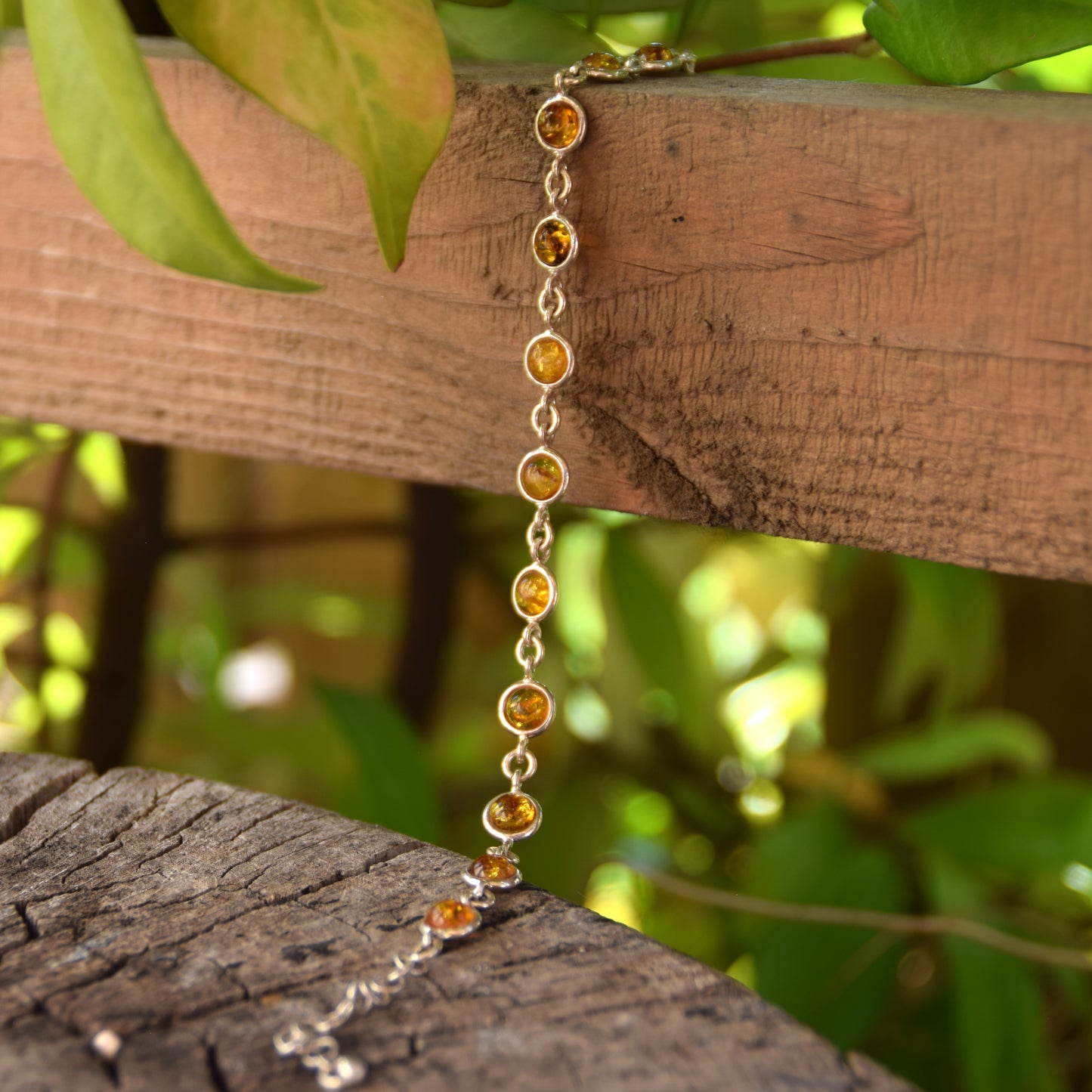 Delicate adjustable bracelet with natural cognac-colored amber and 925 Sterling Silver, MJ Baltica, BB097