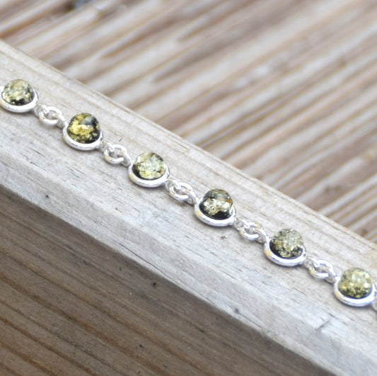 MJ Baltica, bracciale, Ambra naturale Baltica, Argento 925, luminoso, elegante, artigianale, ambra verde, BB098