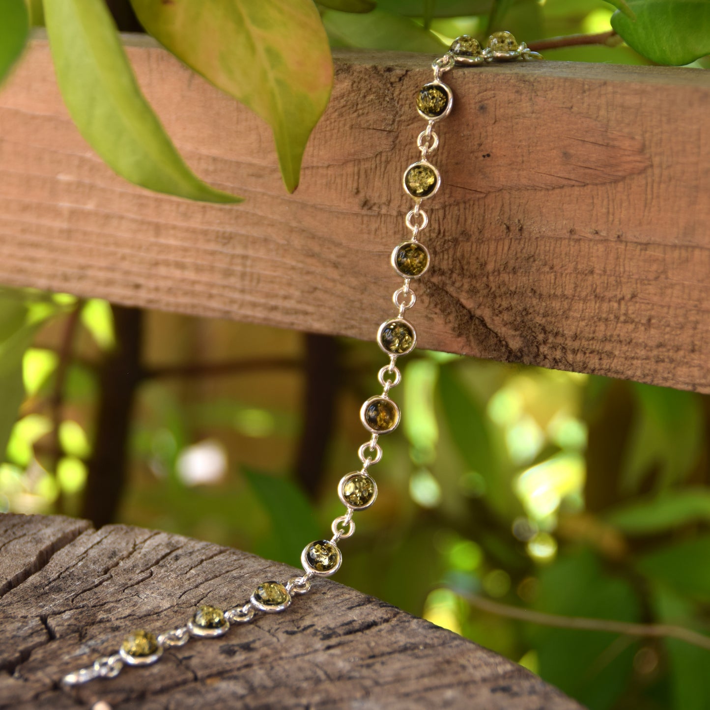 Delicate simple-style bracelet made of natural green Amber and 925 Silver, MJ Baltica, BB098
