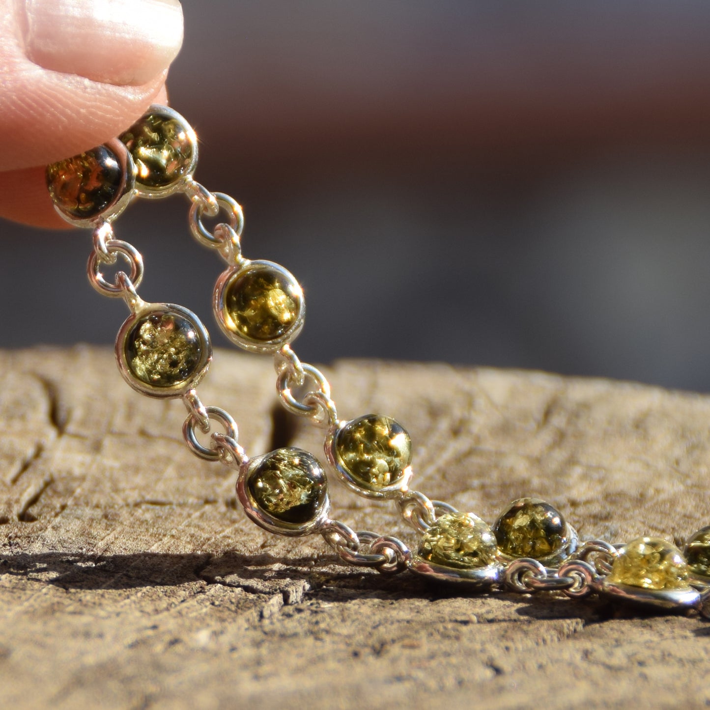 Delicate simple-style bracelet made of natural green Amber and 925 Silver, MJ Baltica, BB098