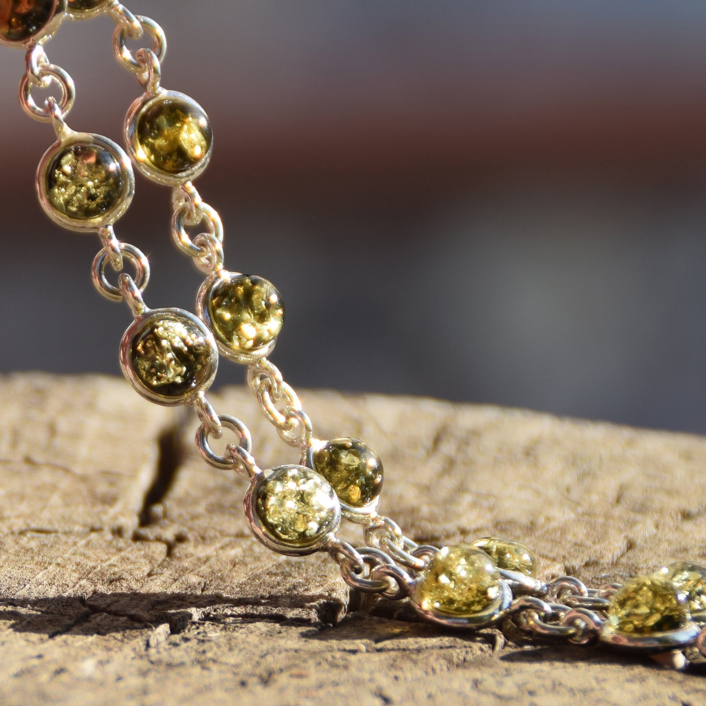 Delicate simple-style bracelet made of natural green Amber and 925 Silver, MJ Baltica, BB098
