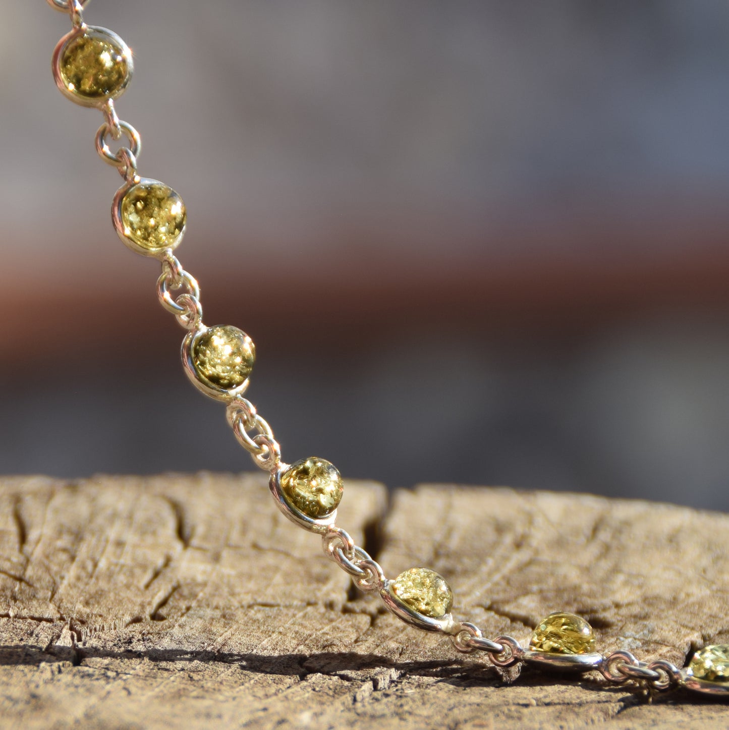Delicate simple-style bracelet made of natural green Amber and 925 Silver, MJ Baltica, BB098