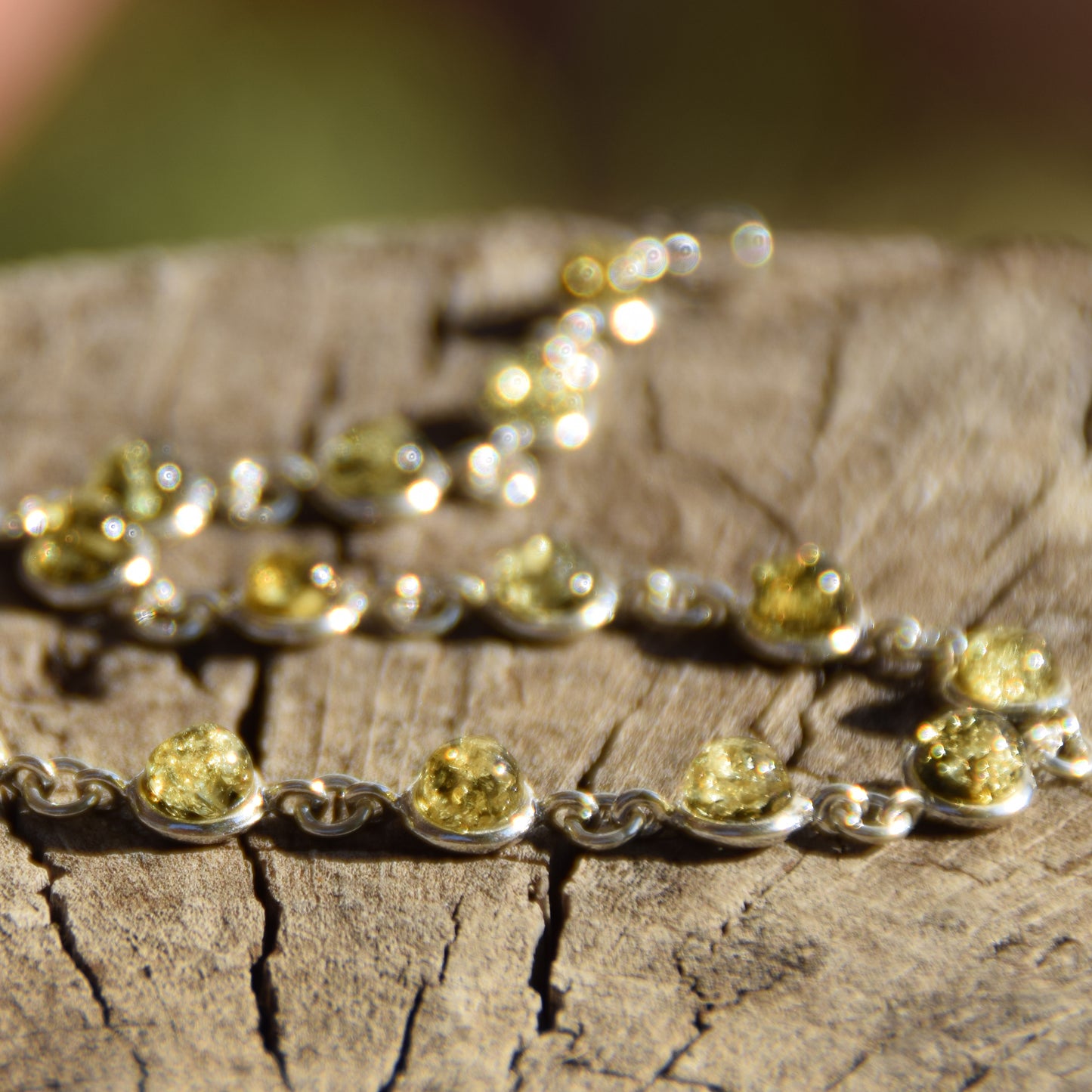 Delicate simple-style bracelet made of natural green Amber and 925 Silver, MJ Baltica, BB098