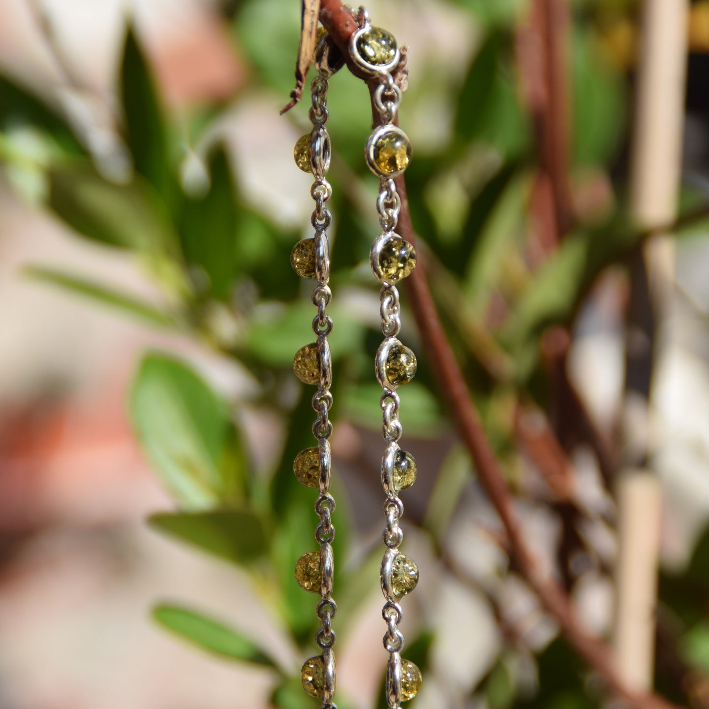Delicate simple-style bracelet made of natural green Amber and 925 Silver, MJ Baltica, BB098