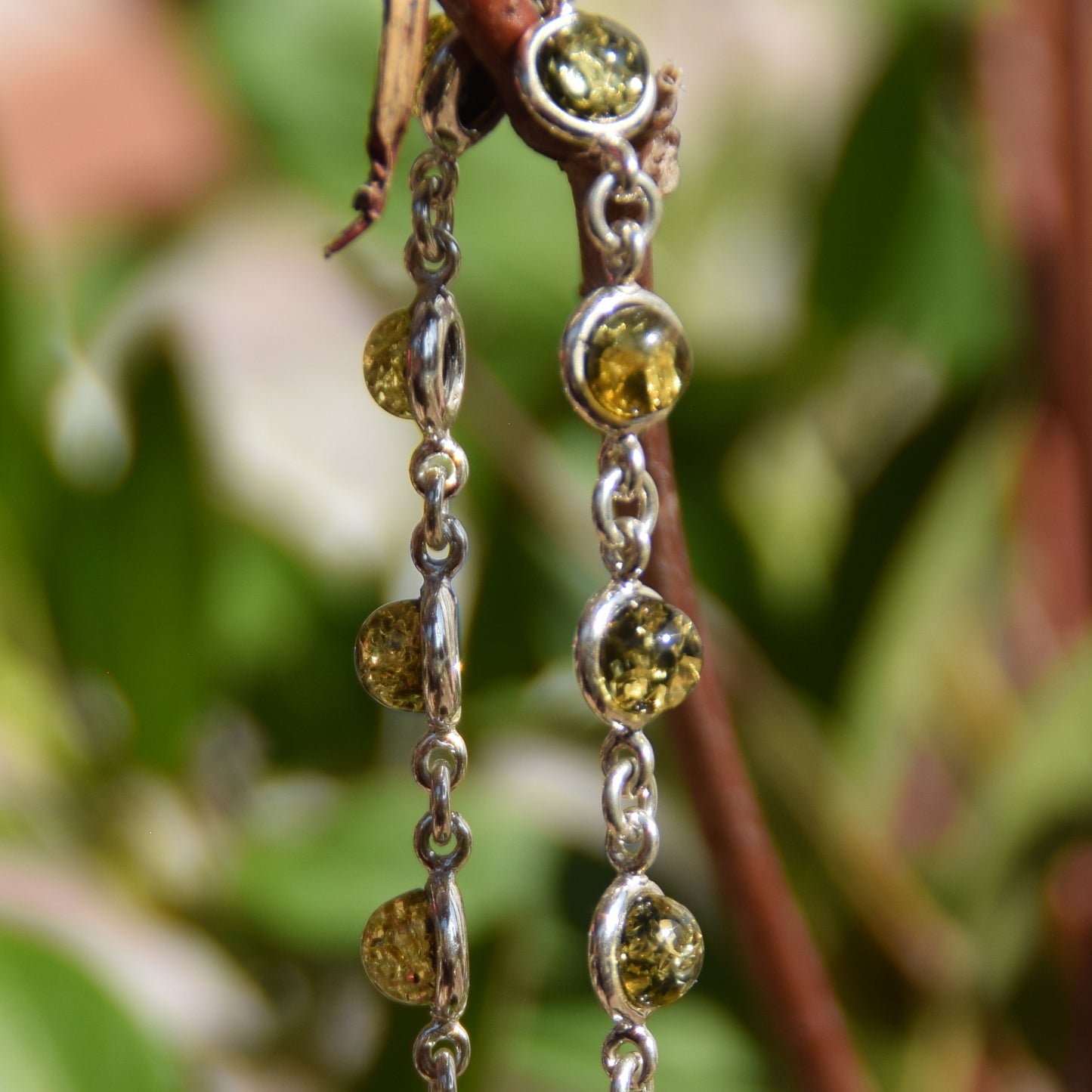 Delicate simple-style bracelet made of natural green Amber and 925 Silver, MJ Baltica, BB098