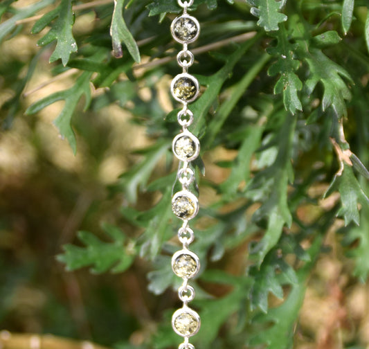 Delicate simple-style bracelet made of natural green Amber and 925 Silver, MJ Baltica, BB098