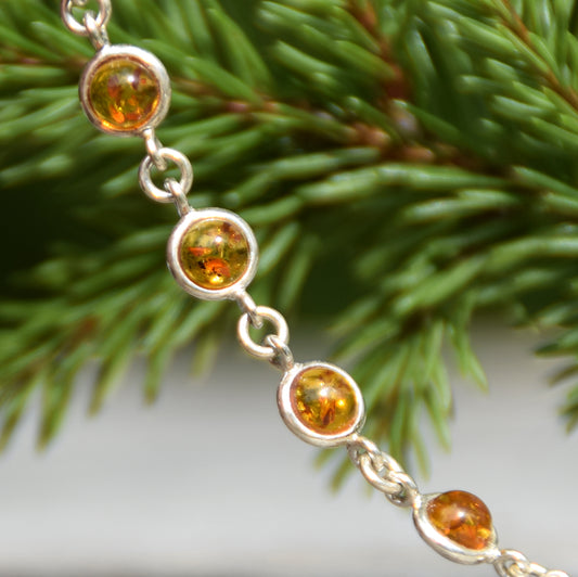 Delicate adjustable bracelet created with natural cognac amber and 925 Silver, MJ Baltica, BB099
