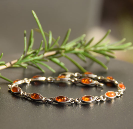 Bright adjustable bracelet created with natural cognac amber and 925 Silver, MJ Baltica, BB102