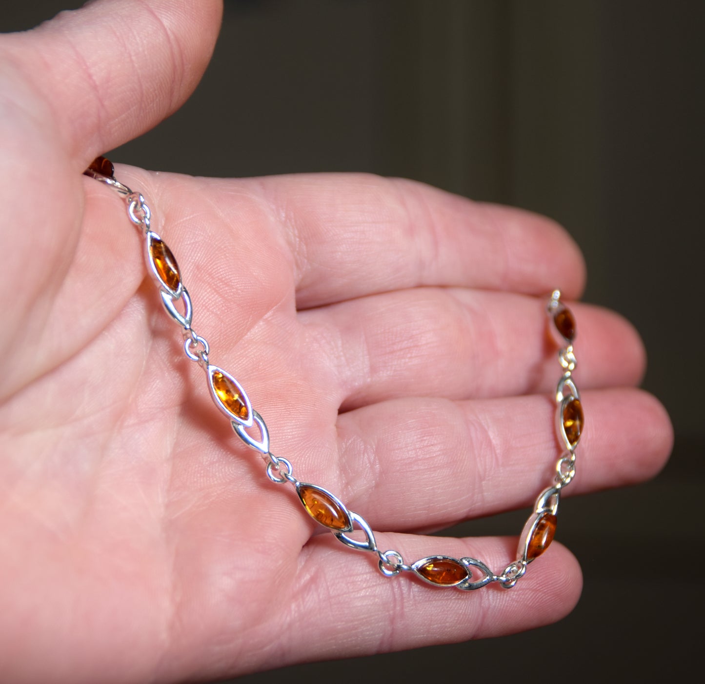 Bright adjustable bracelet created with natural cognac-colored Amber and 925 Silver, MJ Baltica, BB104