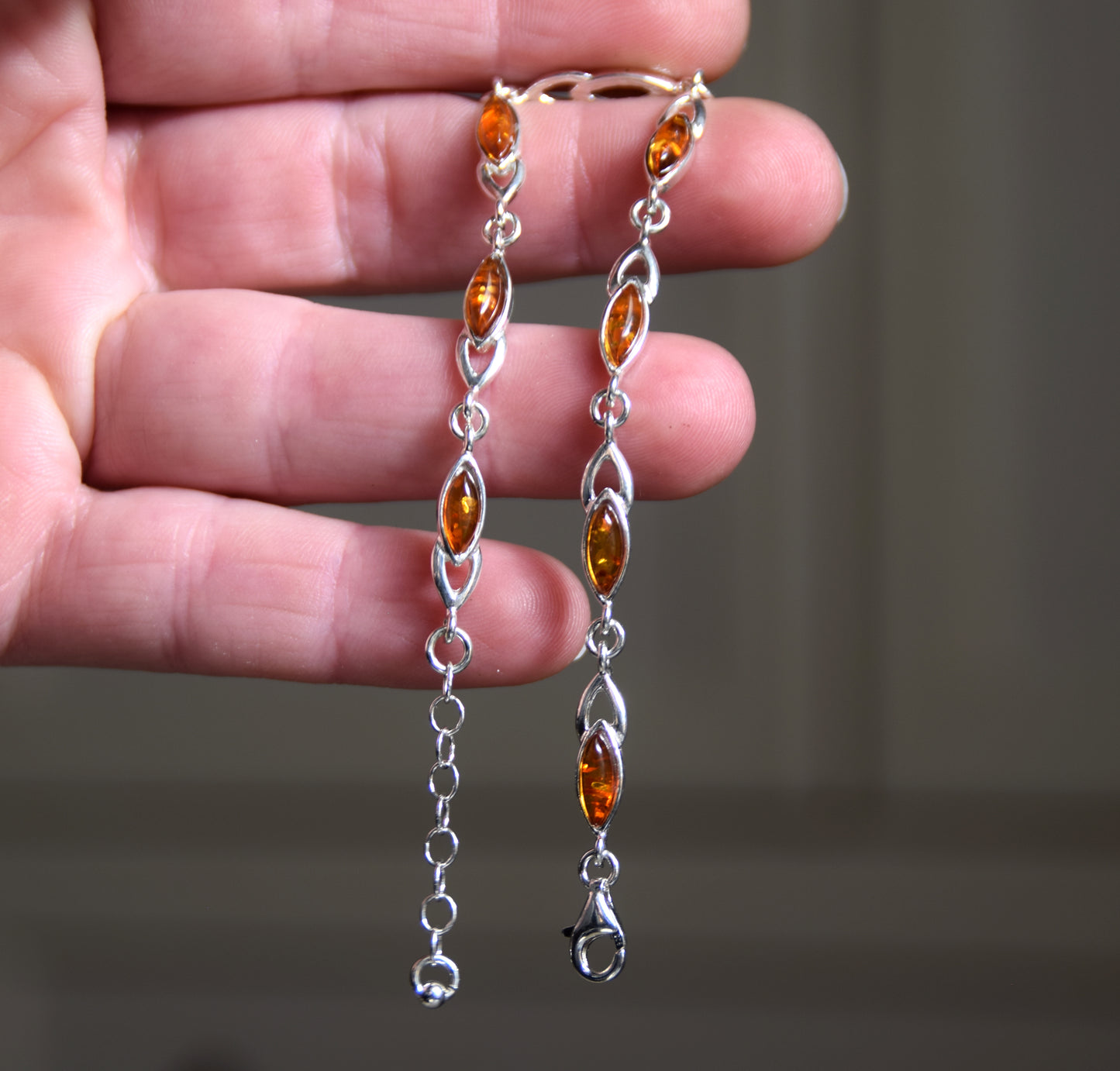 Bright adjustable bracelet created with natural cognac-colored Amber and 925 Silver, MJ Baltica, BB104