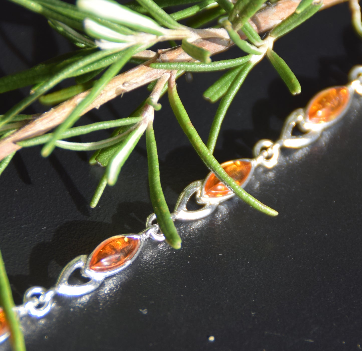 Bright adjustable bracelet created with natural cognac-colored Amber and 925 Silver, MJ Baltica, BB104