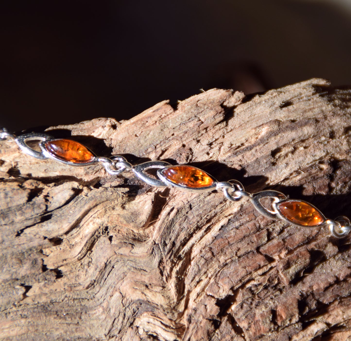 Bright adjustable bracelet created with natural cognac-colored Amber and 925 Silver, MJ Baltica, BB104