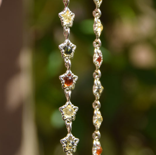 Delicate floral bracelet crafted from natural Amber in various shades and 925 Sterling Silver, MJ Baltica, BB108
