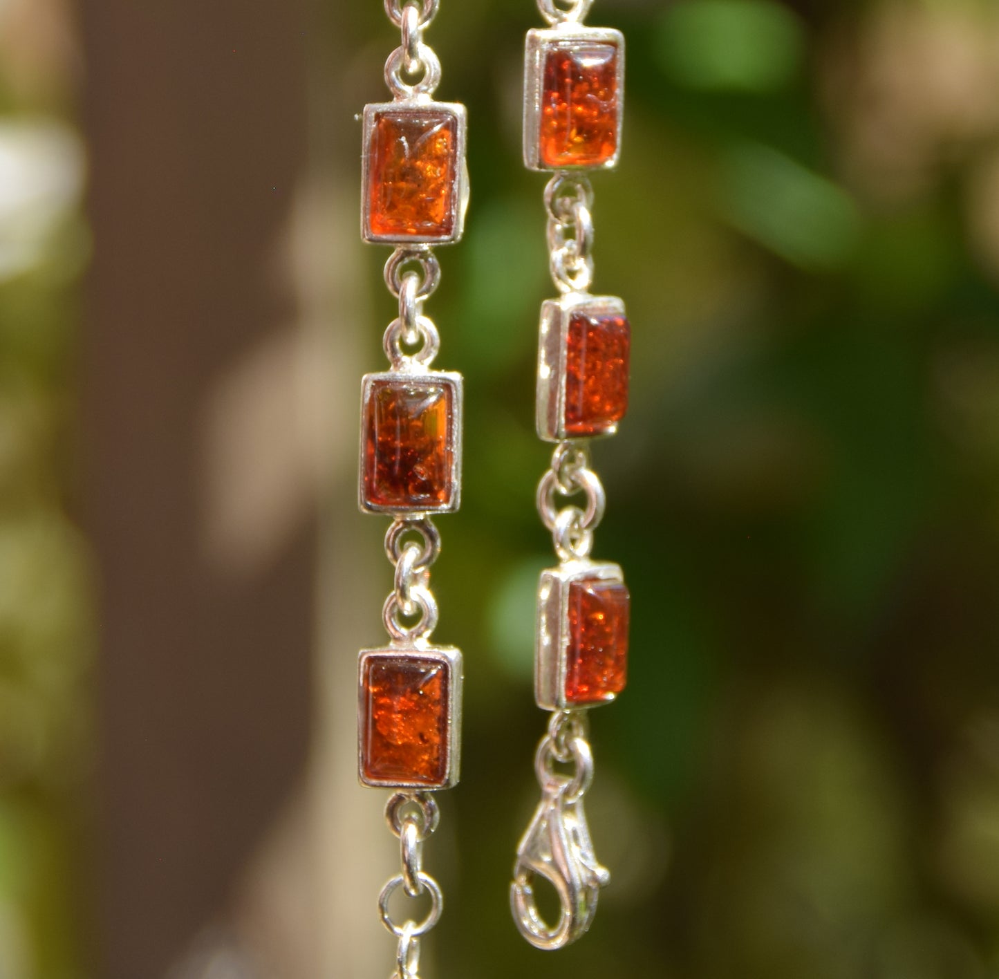 Art nouveau adjustable bracelet made with natural cognac amber and 925 sterling silver, MJ Baltica, BB109