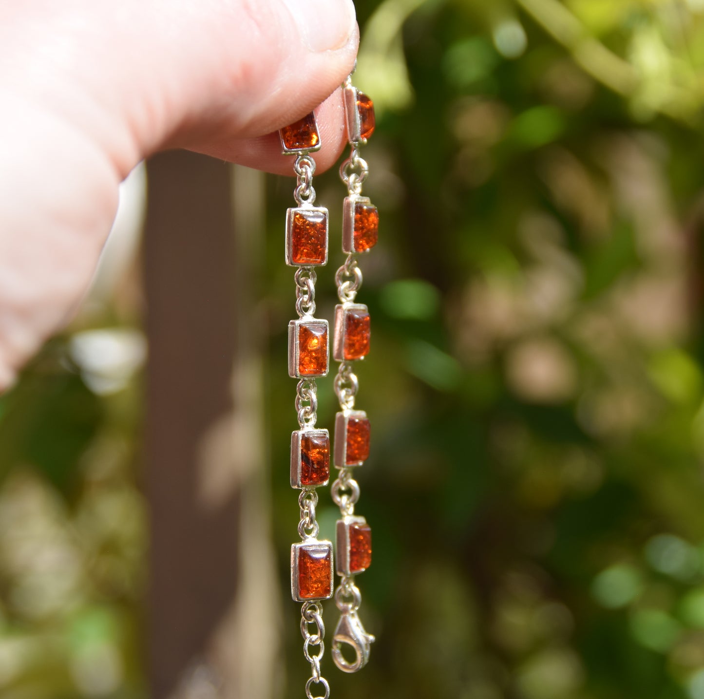 Art nouveau adjustable bracelet made with natural cognac amber and 925 sterling silver, MJ Baltica, BB109