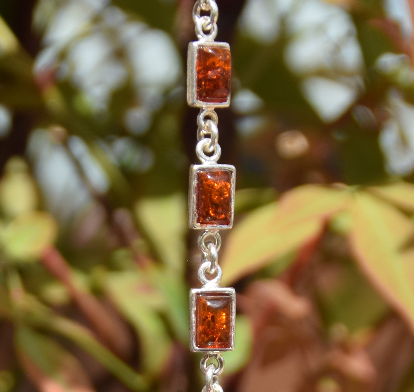 Art nouveau adjustable bracelet made with natural cognac amber and 925 sterling silver, MJ Baltica, BB109