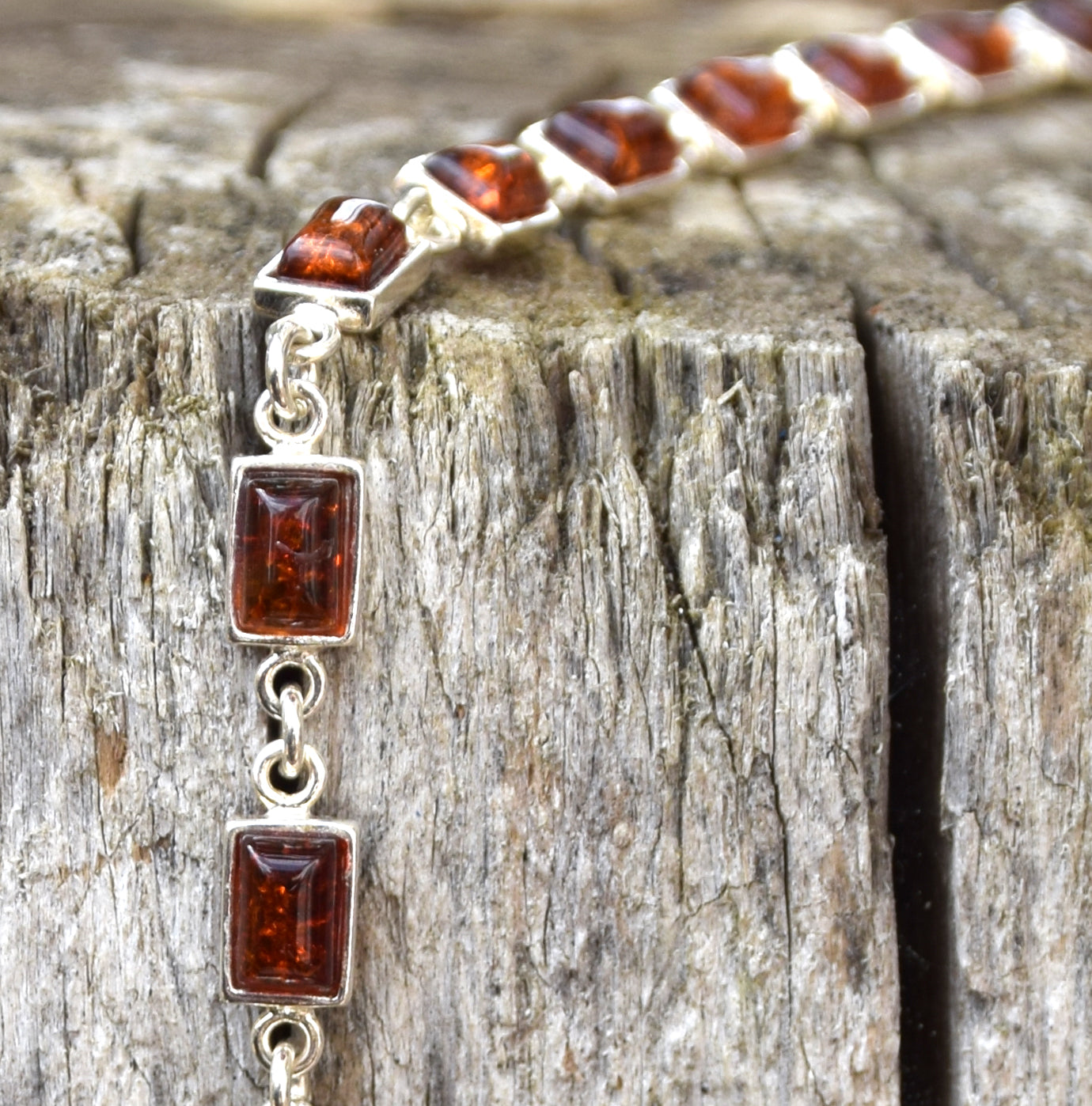 Art nouveau adjustable bracelet made with natural cognac amber and 925 sterling silver, MJ Baltica, BB109