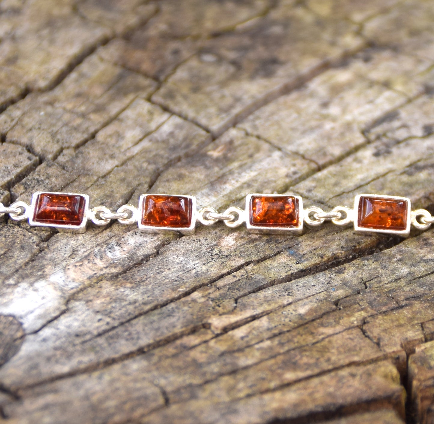 Art nouveau adjustable bracelet made with natural cognac amber and 925 sterling silver, MJ Baltica, BB109