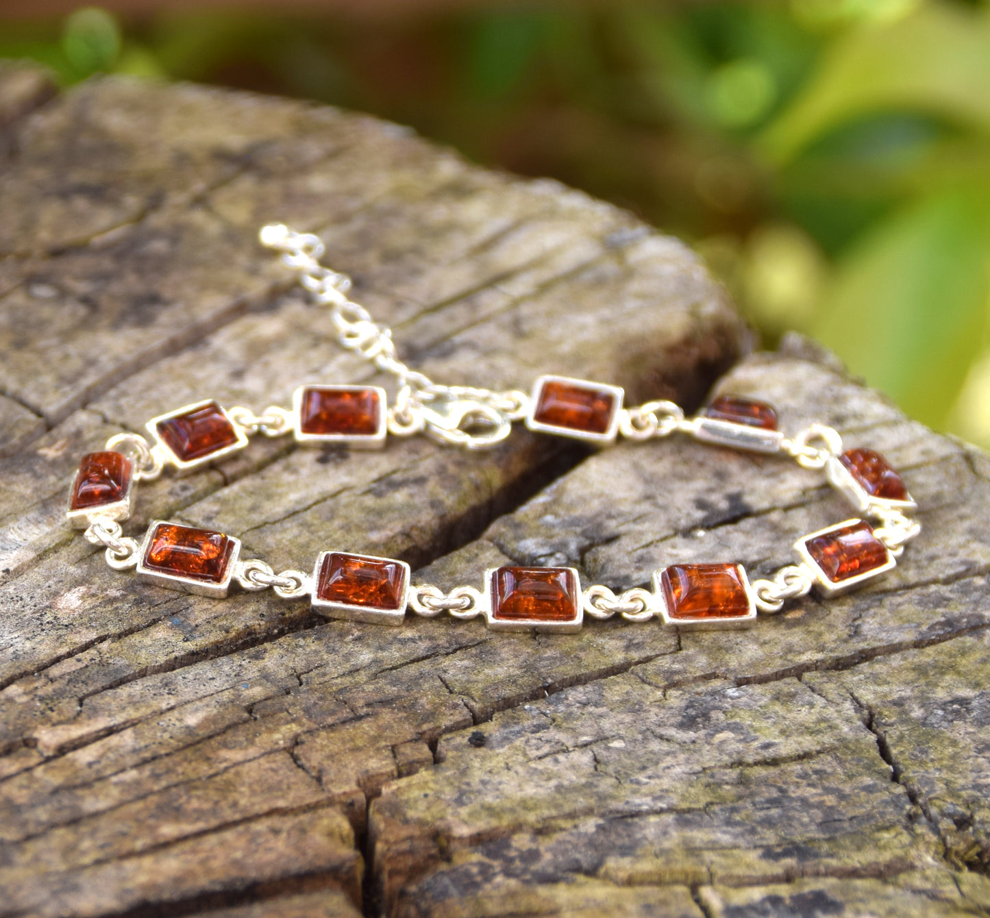 Art nouveau adjustable bracelet made with natural cognac amber and 925 sterling silver, MJ Baltica, BB109