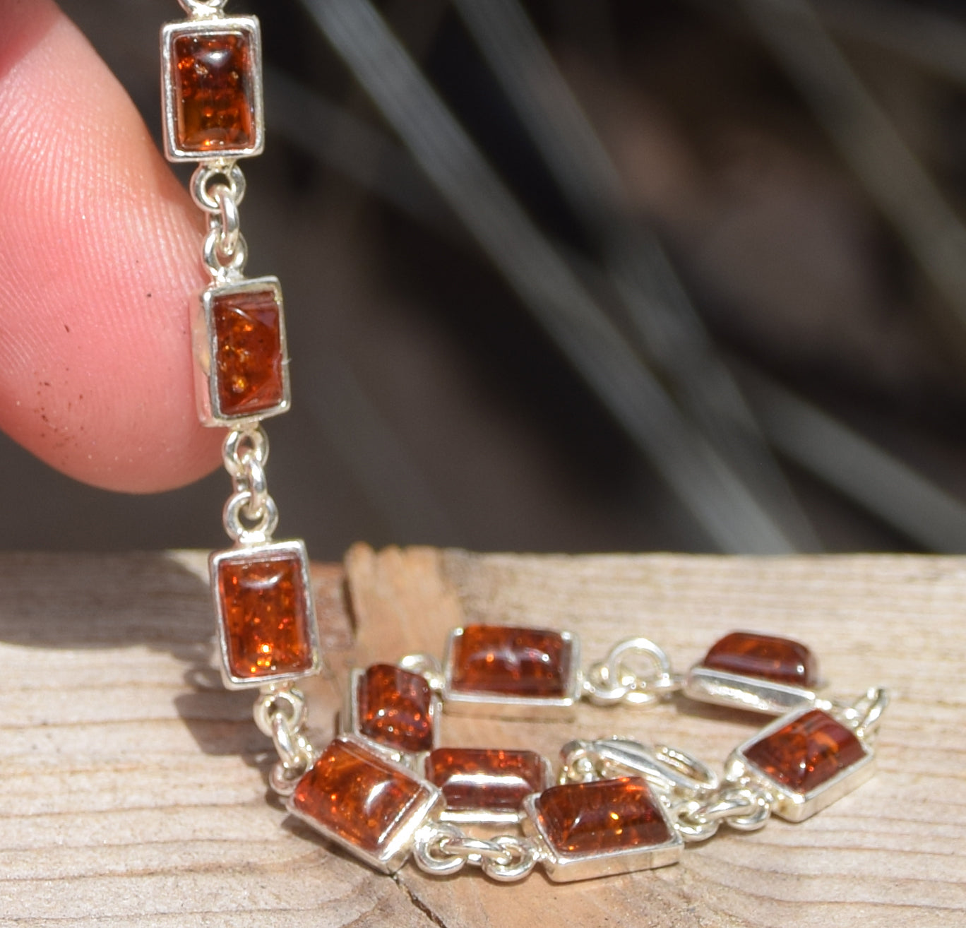 Art nouveau adjustable bracelet made with natural cognac amber and 925 sterling silver, MJ Baltica, BB109