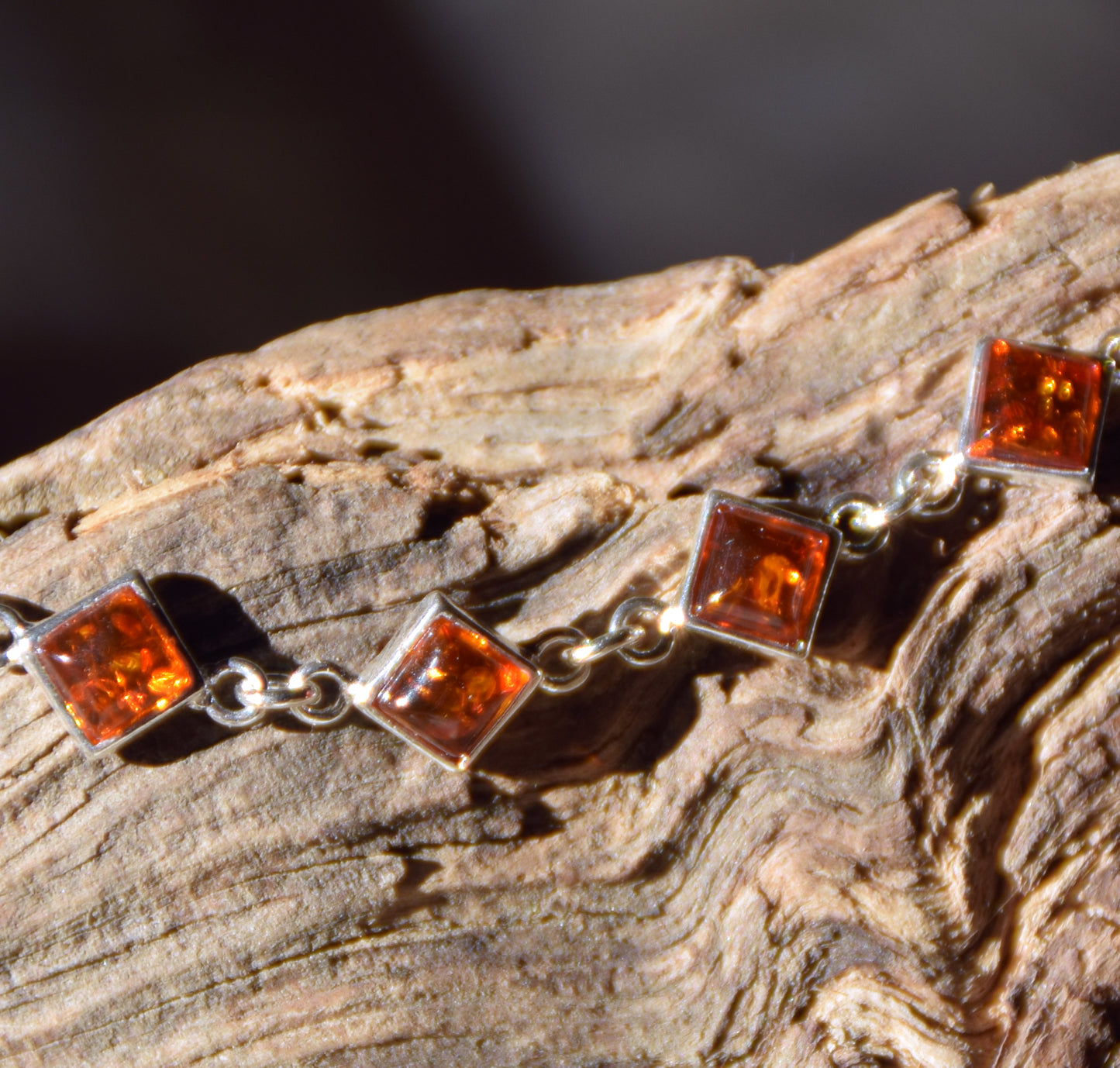 Adjustable minimalist bracelet made with natural cognac-colored Amber and Sterling Silver 925, MJ Baltica, BB111