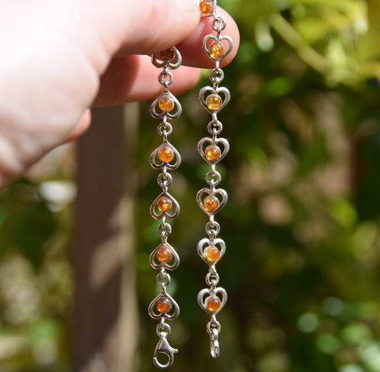Romantic bracelet with heart chain in cognac natural Amber and 925 Sterling Silver, MJ Baltica, BB113