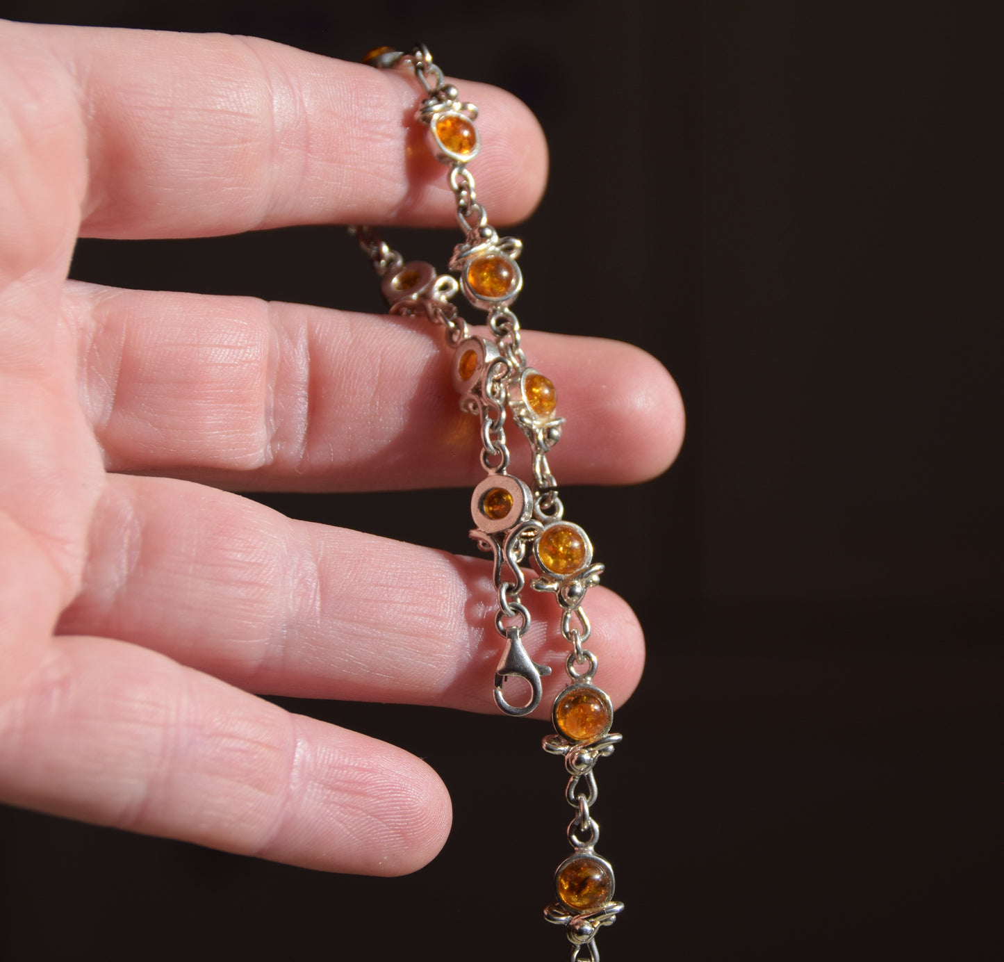 Adjustable bracelet made with cognac-colored natural Amber and 925 Silver, MJ Baltica, BB116