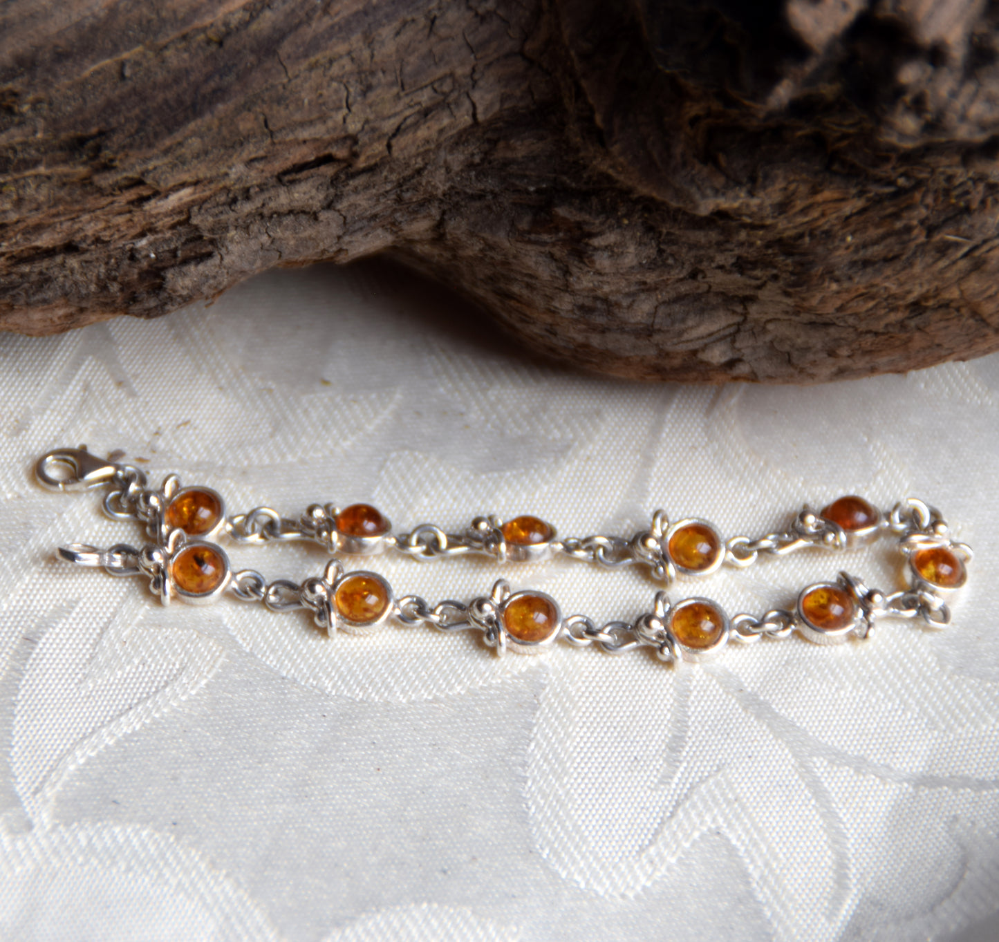 Adjustable bracelet made with cognac-colored natural Amber and 925 Silver, MJ Baltica, BB116