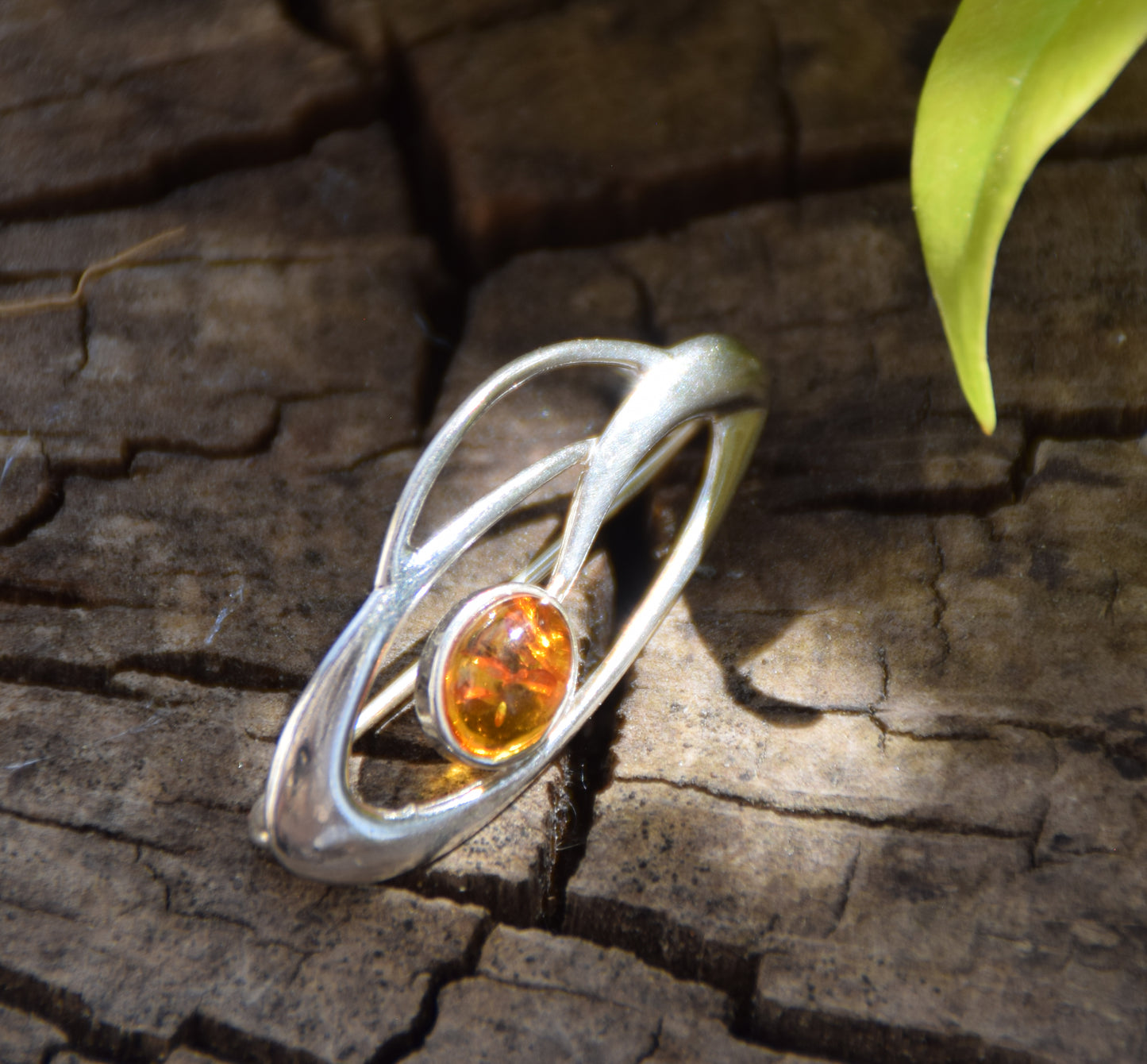 Delicate brooch created with natural cognac-colored amber and 925 Silver, MJ Baltica, BBR002