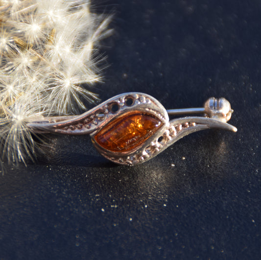 MJ Baltica, spilla, Ambra naturale Baltica, Argento 925, delicata, artigianale, BBR004