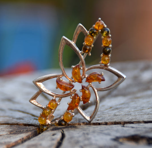 MJ Baltica, spilla, Ambra naturale Baltica, Argento 925, multi colore, ricca, elegante, artigianale, BBR005