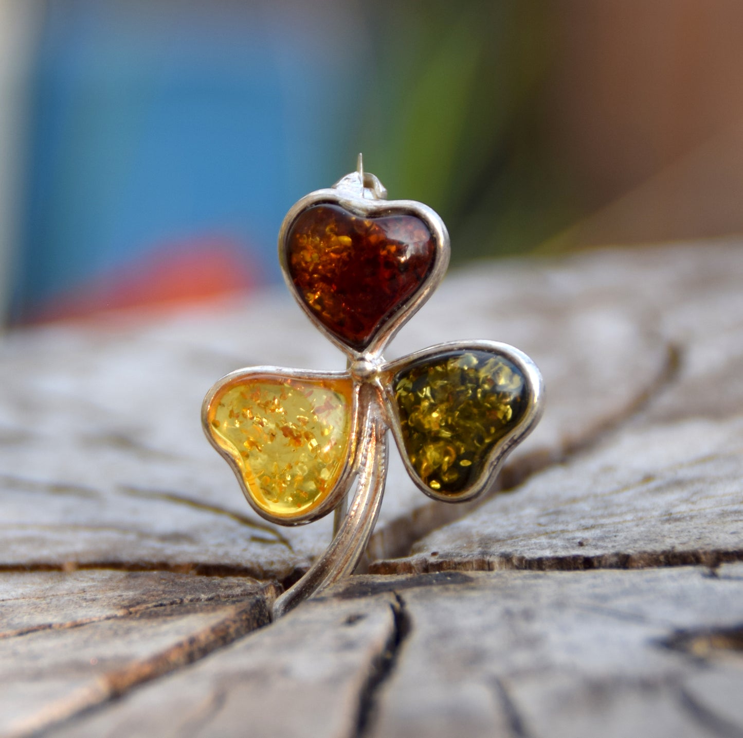 MJ Baltica, spilla, Ambra naturale Baltica, Argento 925, fiore, trifoglio, multicolore, BBR011