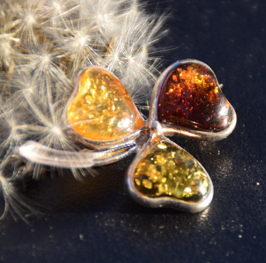 MJ Baltica, spilla, Ambra naturale Baltica, Argento 925, fiore, trifoglio, multicolore, BBR011