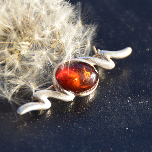 MJ Baltica, spilla, Ambra naturale Baltica, Argento 925, astratta, lunga, artigianale, BBR047