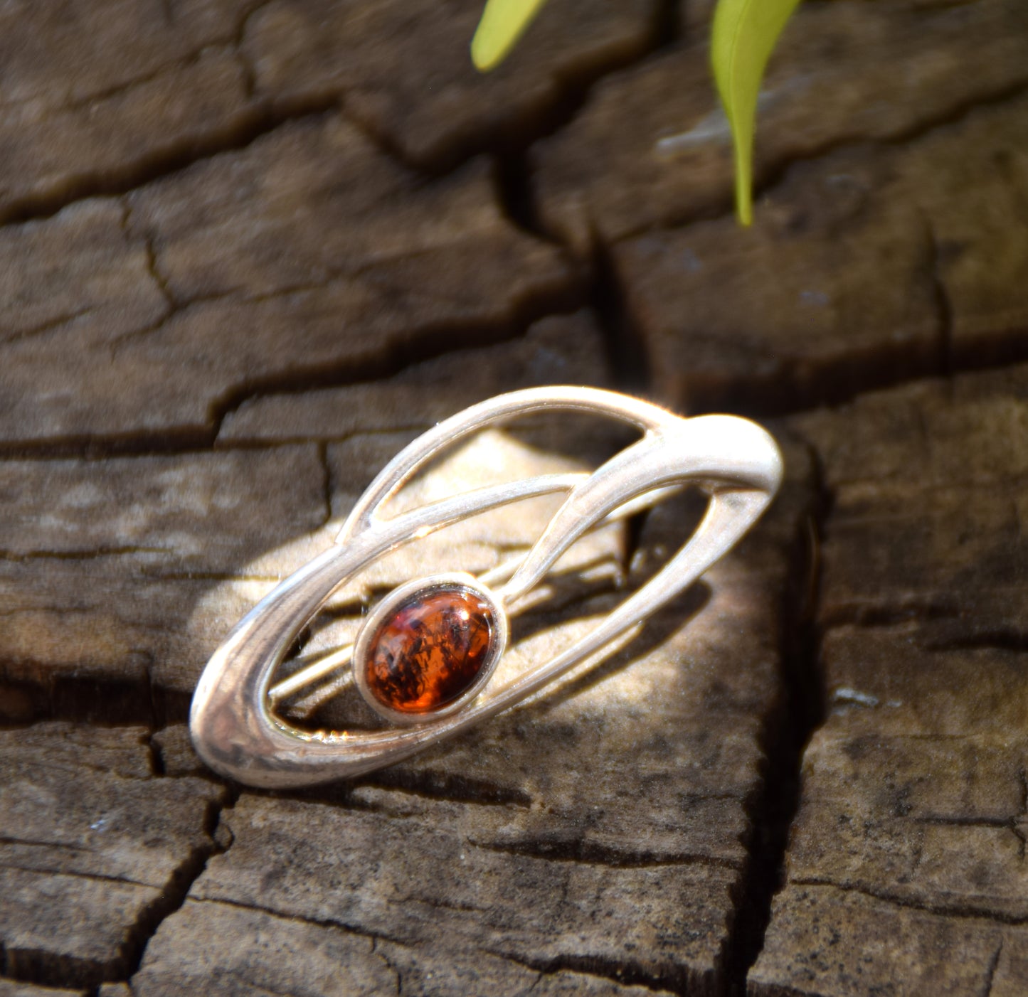 Delicate Art Nouveau brooch created with dark brown natural amber and 925 Silver, MJ Baltica, BBR048