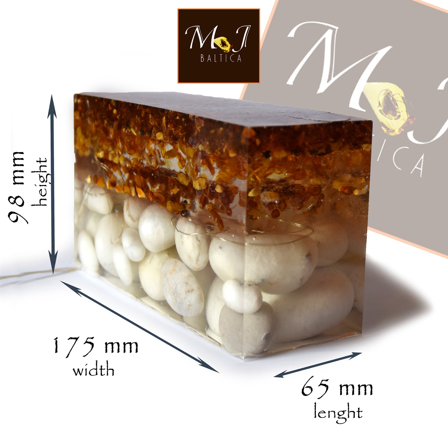 MJ Baltica, lamp, natural Baltic amber, resin, marble, strong, unique, usb connection, large, handmade, artisanal, BF020