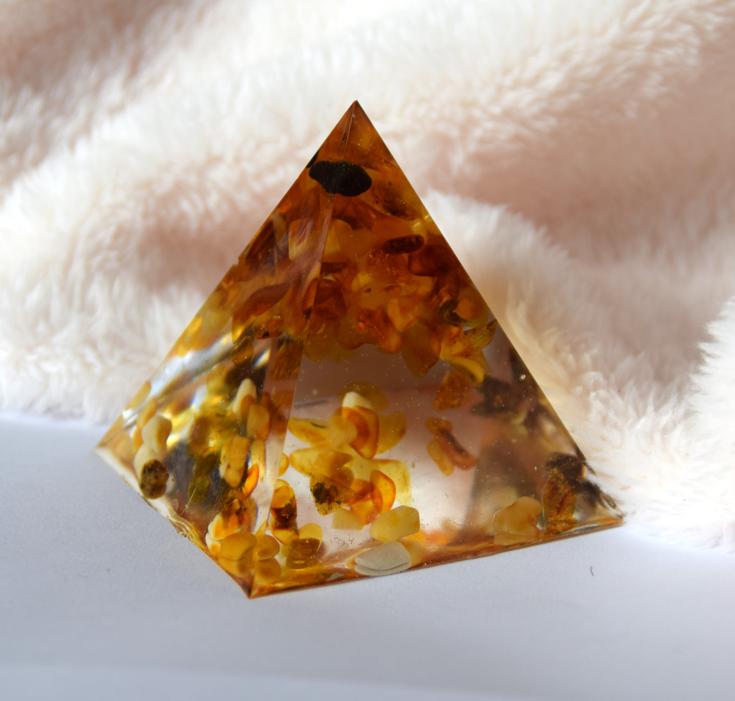 MJ Baltica, pyramid, natural Baltic amber, resin, handmade, unique, artisanal, ornament, decoration, BF047