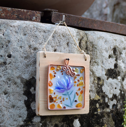 MJ Baltica, mosaico, Ambra naturale Baltica, quadretto, fiore, resina, rame, artigianale, tridimensionale BF048