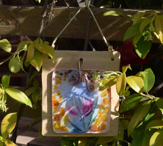 MJ Baltica, mosaico, Ambra naturale Baltica, quadretto, fiore, resina, rame, artigianale, tridimensionale BF050