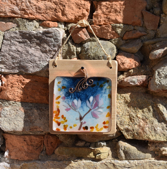 MJ Baltica, mosaico, Ambra naturale Baltica, quadretto, fiore, rosa, resina, rame, artigianale, tridimensionale BF055