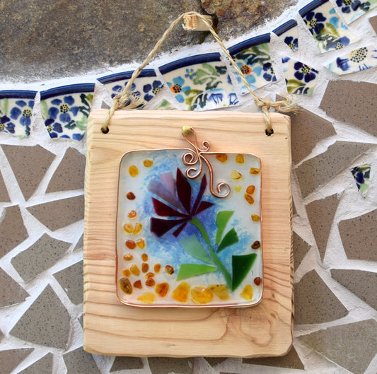 MJ Baltica, mosaico, Ambra naturale Baltica, quadretto, fiore, resina, rame, artigianale, tridimensionale BF064