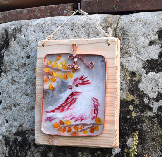 MJ Baltica, mosaic, natural Baltic amber, picture, bird, resin, copper, artisanal, handmade, BF067