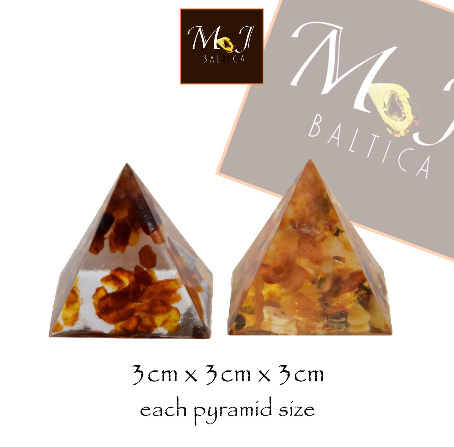 MJ Baltica, pyramid set, natural Baltic amber, resin, handmade, unique, artisanal, ornament, decoration, pyramid, BF073