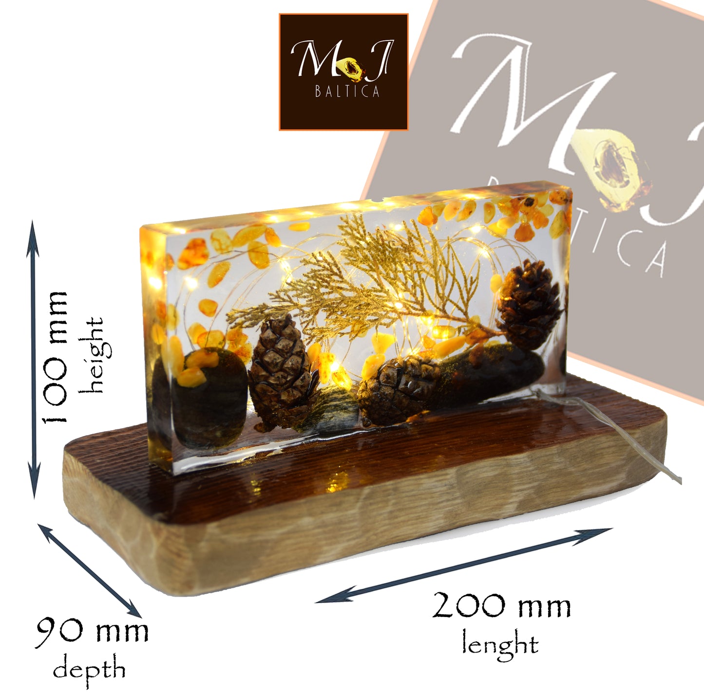 MJ Baltica, lamp, natural Baltic amber, resin, nature, unique, usb connection, large, handmade, artisanal, BF090