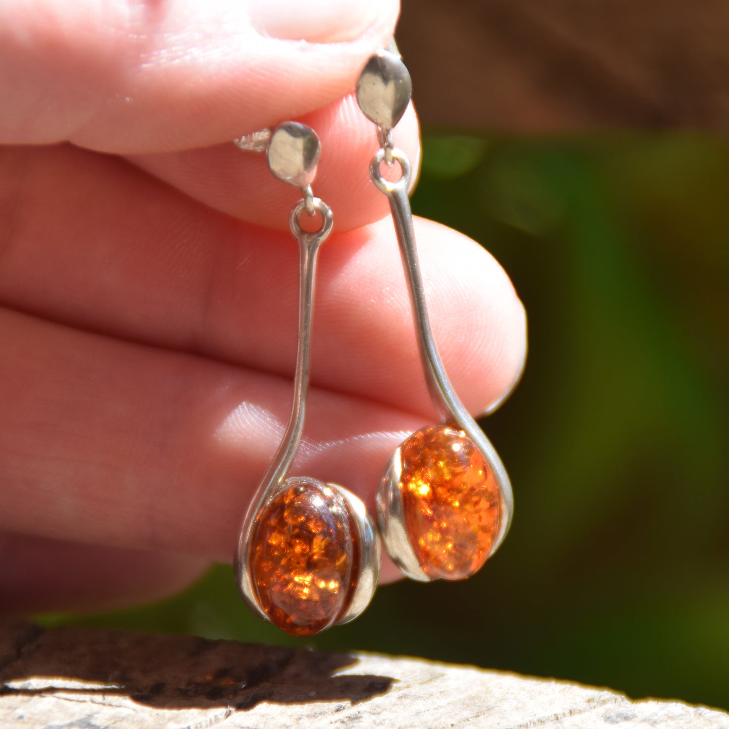Minimalist Dangle Earrings with Natural Cognac Amber and Sterling Silver 925, MJ Baltica, BK005
