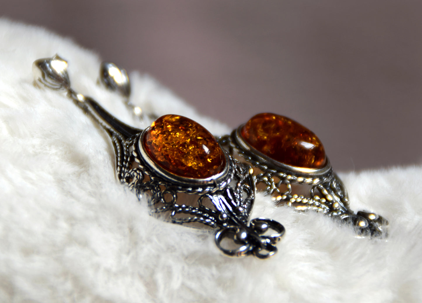 MJ Baltica, earrings, natural Baltic amber, 925 silver, filigree, large, unique, elegant, BK008