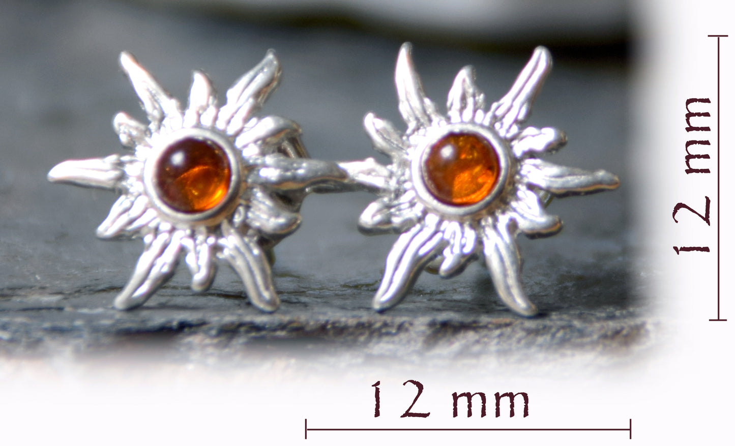 MJ Baltica, stud earrings, natural Baltic amber, 925 silver, sun, luminous, handcrafted BK015