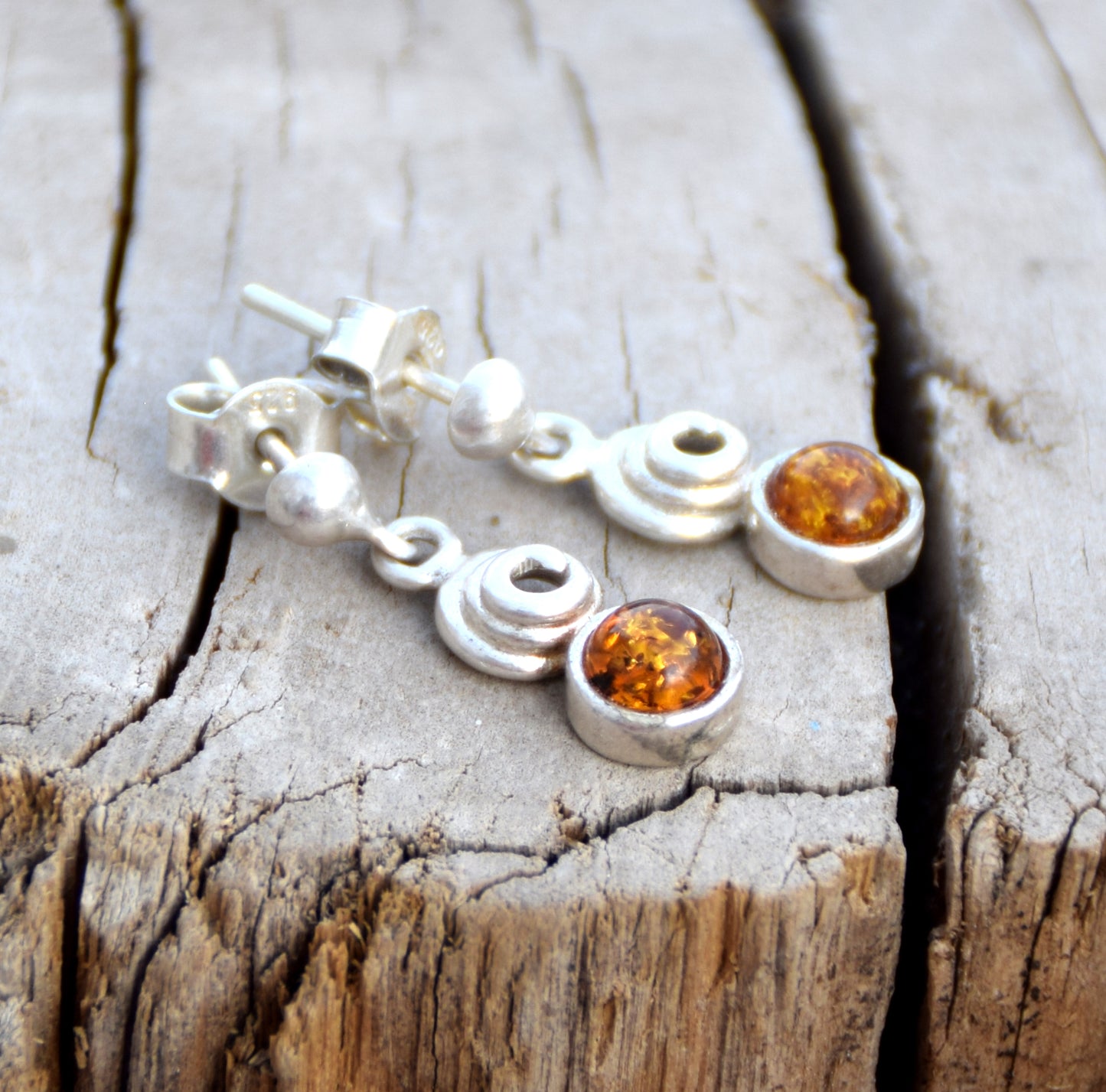 MJ Baltica, earrings, natural Baltic amber, 925 silver, handcrafted, spiral, BK017